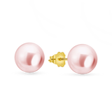 14kt Gold Maxi Studs - 8-9mm pink freshwater pearl earrings in 14kt yellow gold by Nishi Pearls, studio view, alternate angle