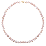 14kt Gold Midi Necklace - 7-8mm pink freshwater pearls in 14kt yellow gold, 18in, by Nishi Pearls, studio alternate angle