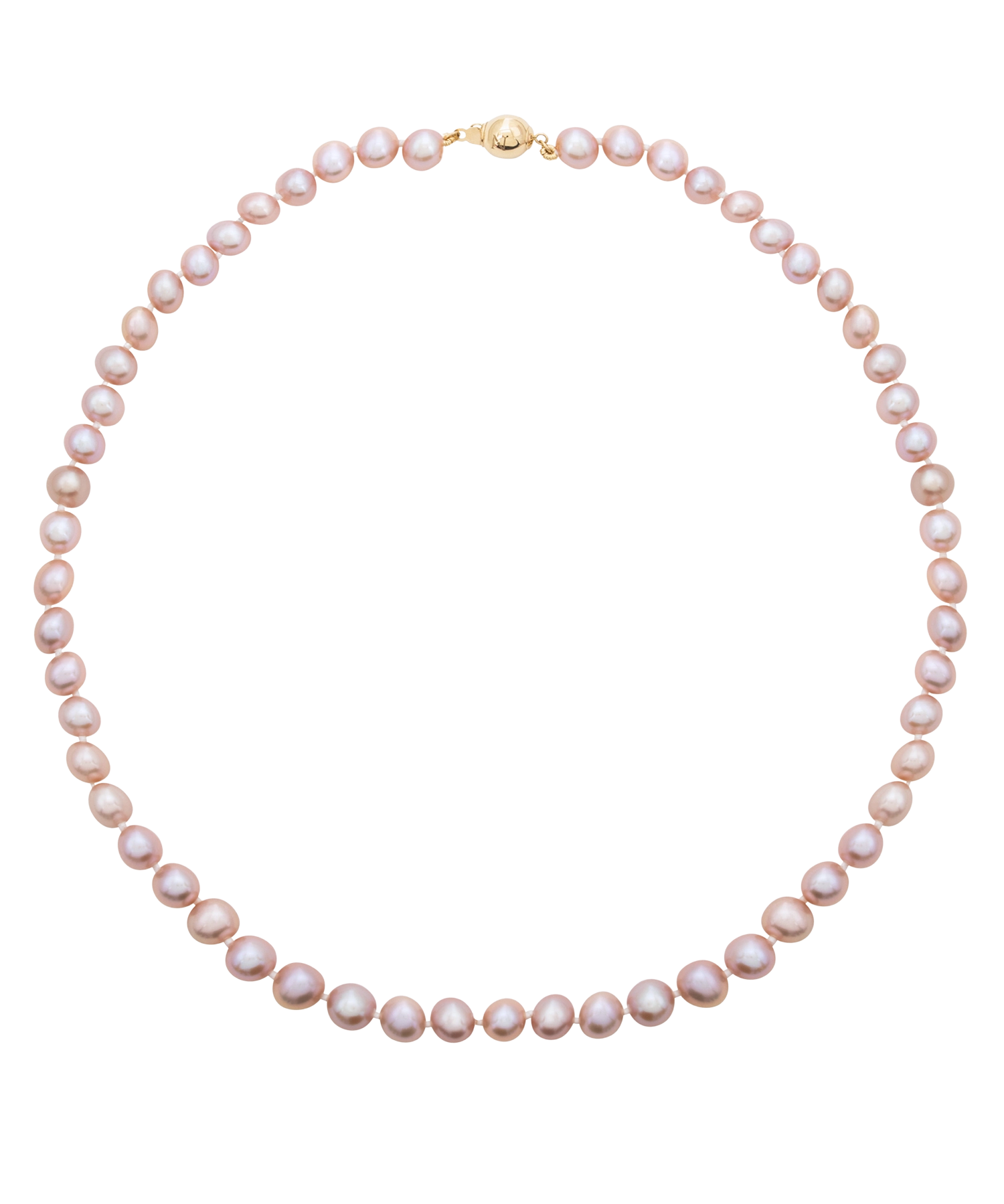 14kt Gold Midi Necklace - 7-8mm pink freshwater pearls in 14kt yellow gold, 18in, by Nishi Pearls, studio alternate angle