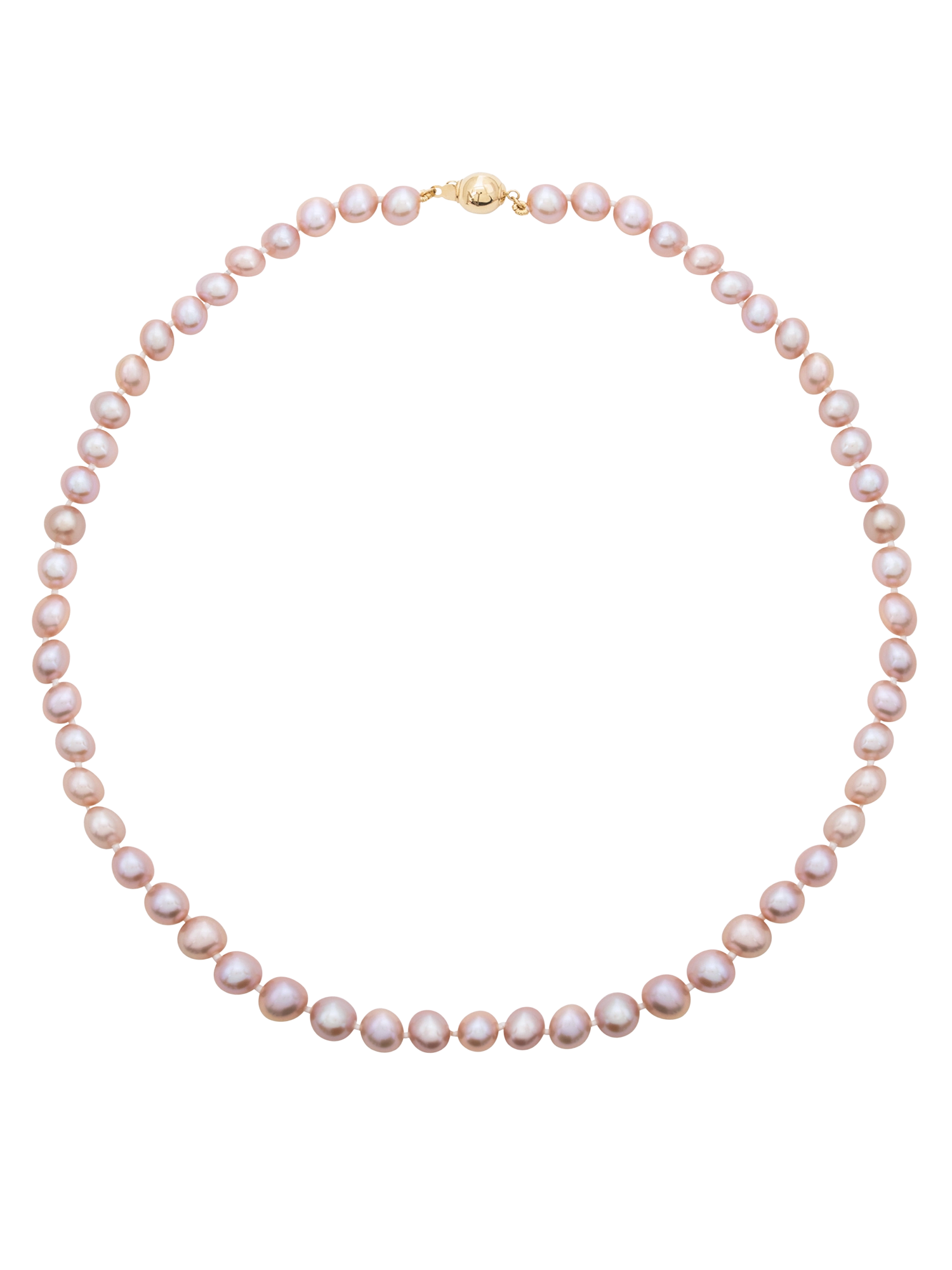 14kt Gold Midi Necklace - 7-8mm pink freshwater pearls in 14kt yellow gold, 18in, by Nishi Pearls, studio alternate angle