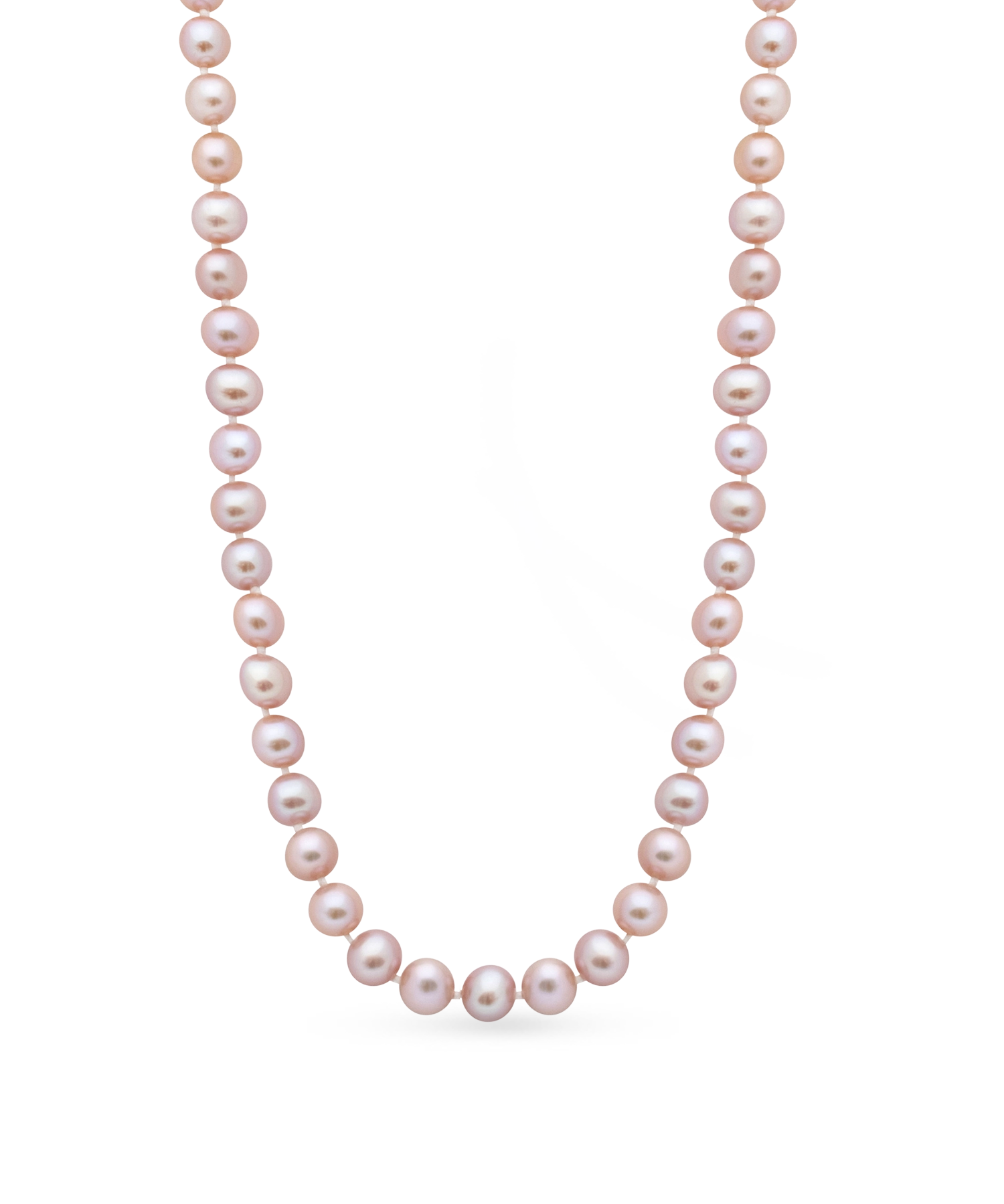 14kt Gold Midi Necklace - 7-8mm pink freshwater pearl necklace in 14kt yellow gold, 18in, by Nishi Pearls, studio view