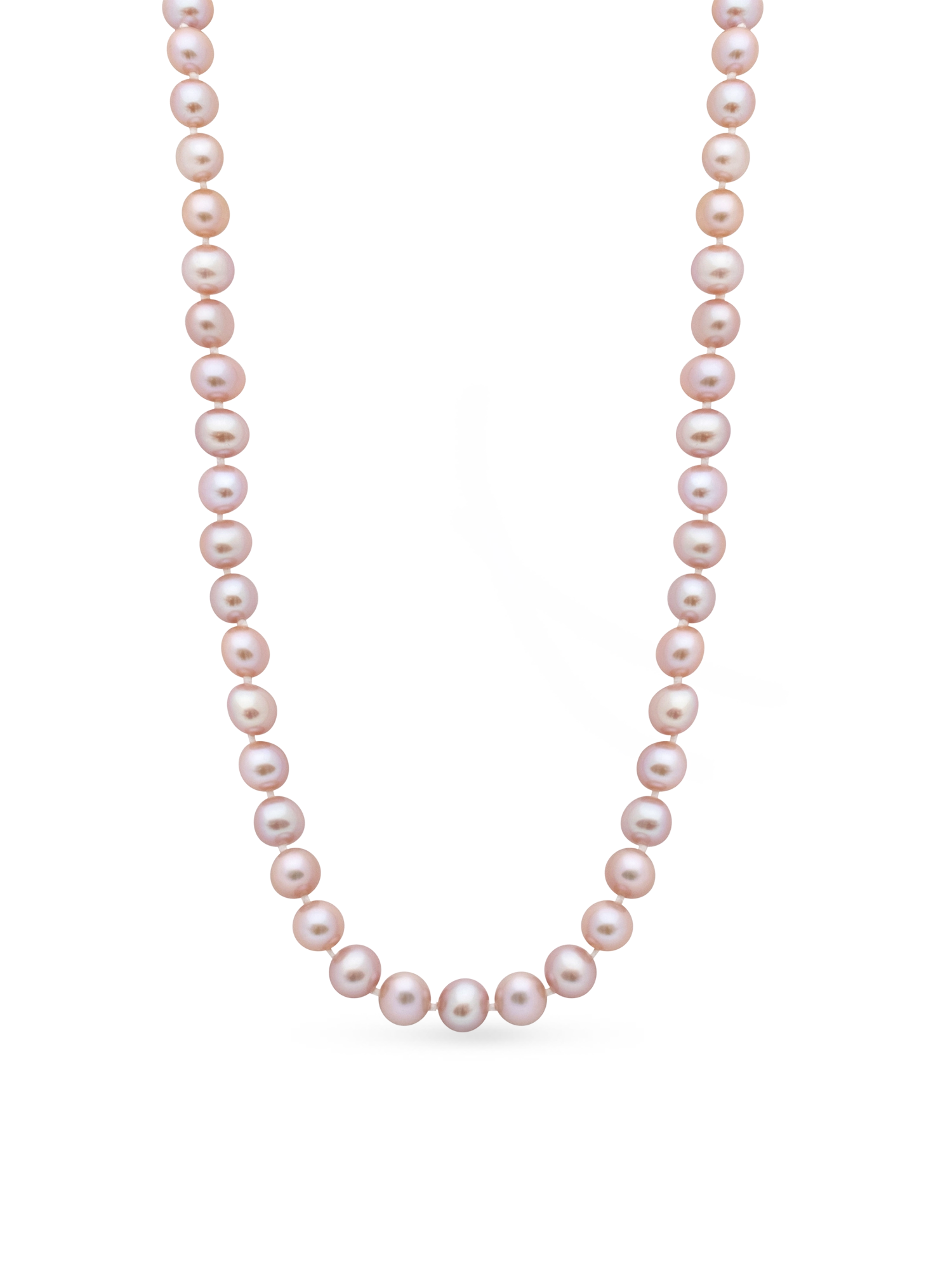14kt Gold Midi Necklace - 7-8mm pink freshwater pearl necklace in 14kt yellow gold, 18in, by Nishi Pearls, studio view