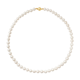 14kt Gold Midi Necklace - 7-8mm white freshwater pearls in 14kt yellow gold, 18in, by Nishi Pearls, studio alternate angle