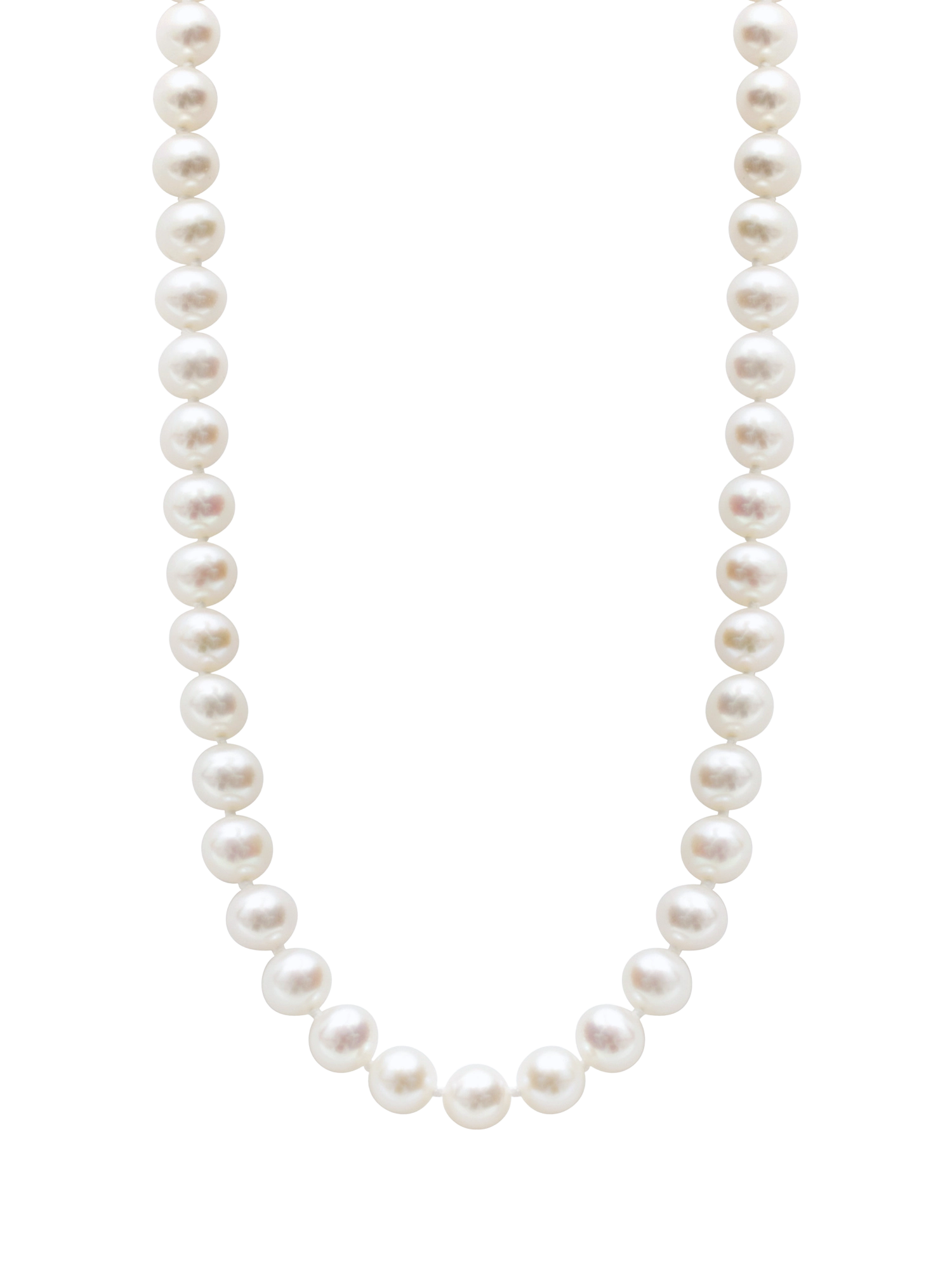 14kt Gold Midi Necklace - 7-8mm white freshwater pearl necklace in 14kt yellow gold, 18in, by Nishi Pearls, studio view