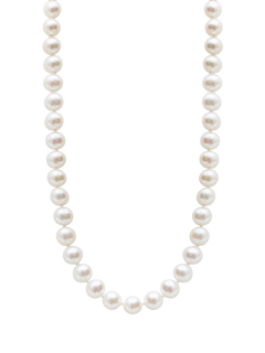 14kt Gold Midi Necklace - 7-8mm white freshwater pearl necklace in 14kt yellow gold, 18in, by Nishi Pearls, studio view