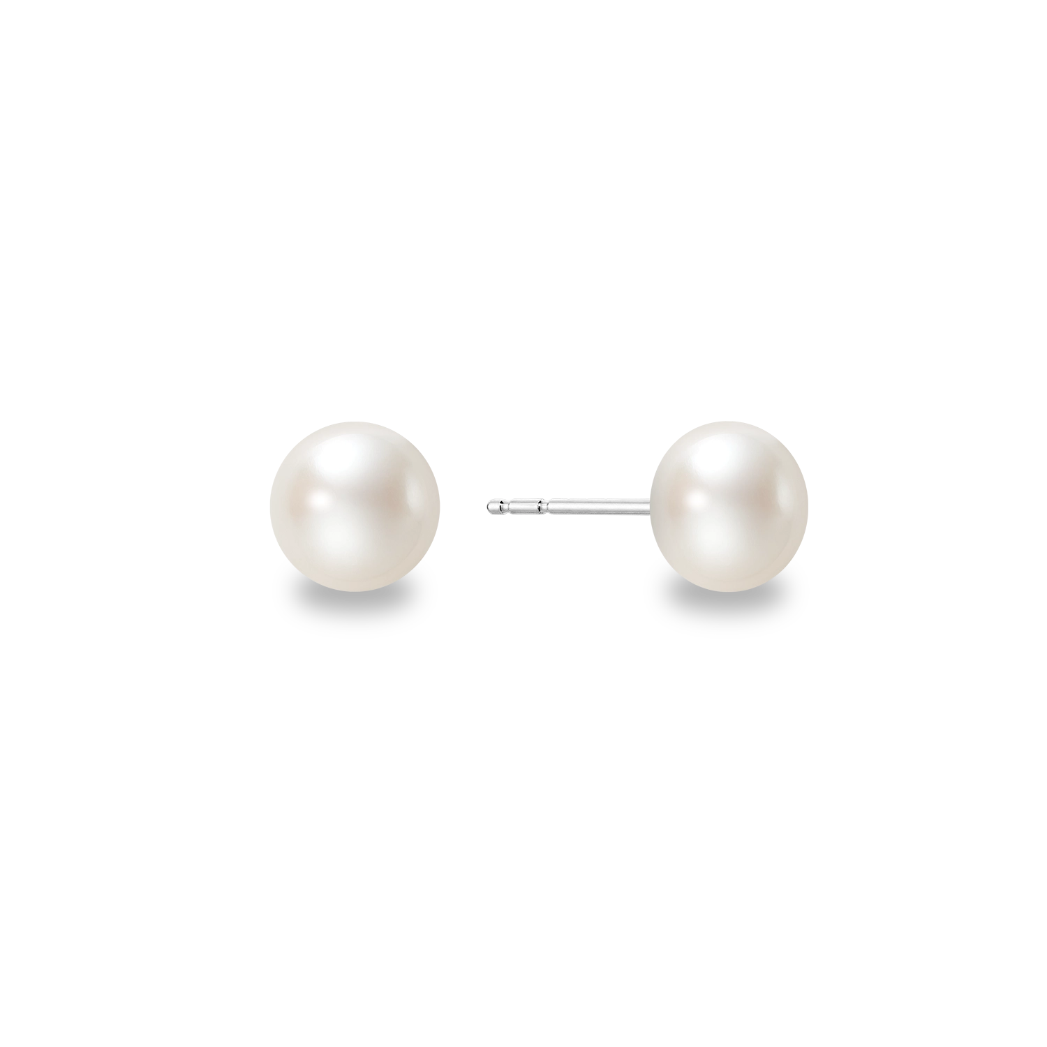 Pair of pearl stud earrings on a white background