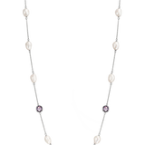 Amaris Necklace - 9-10mm white baroque freshwater pearl necklace in sterling silver with amethyst, 36in by Nishi Pearls