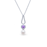 Amethyst Necklace - 8-9mm white freshwater pearl necklace in sterling silver, adjustable 16.5-18 inch length by Nishi Pearls