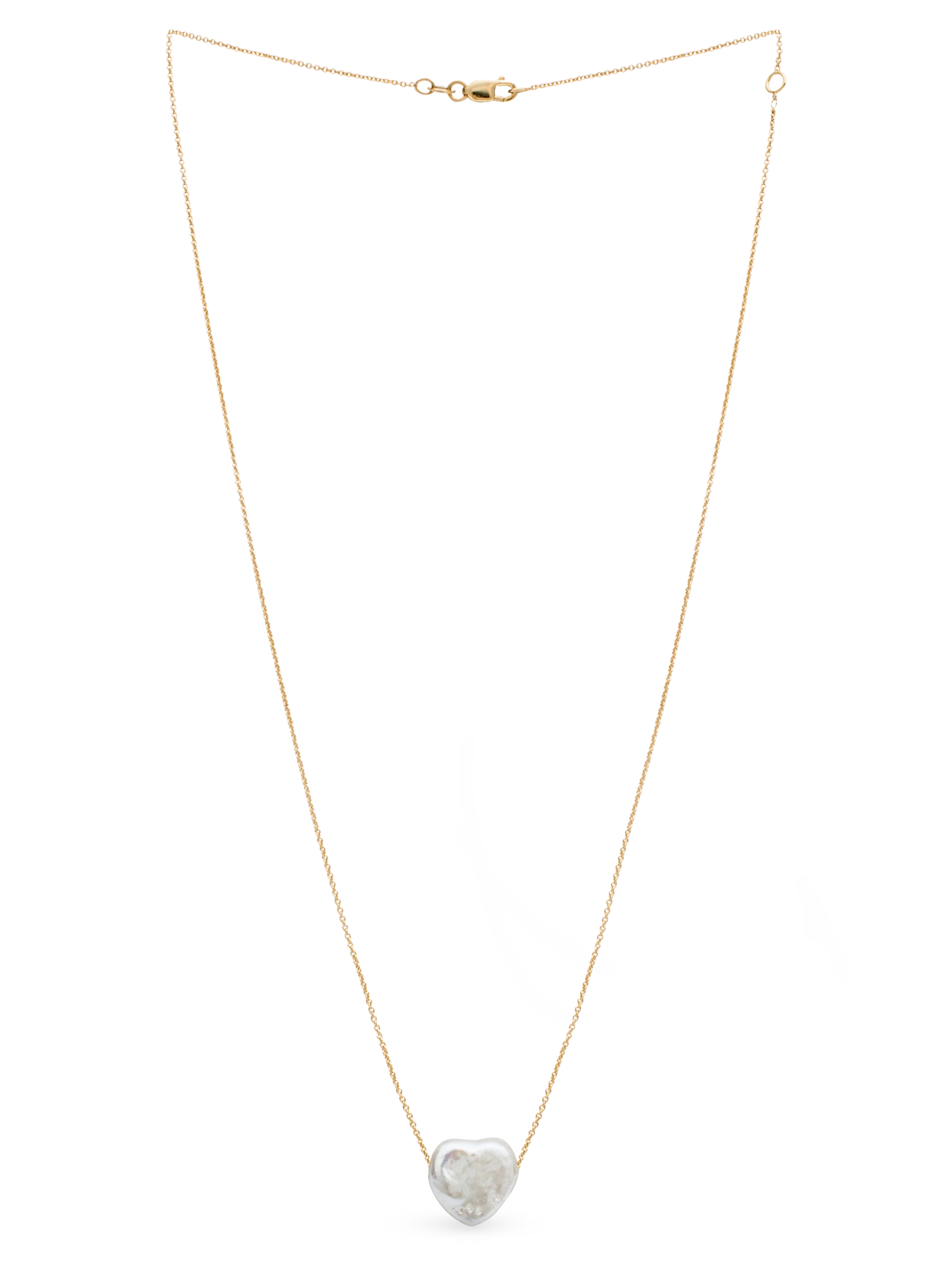 Amore Necklace - 13-14mm white baroque freshwater pearls in 14kt yellow gold, 16-18in by Nishi Pearls, studio alternate angle