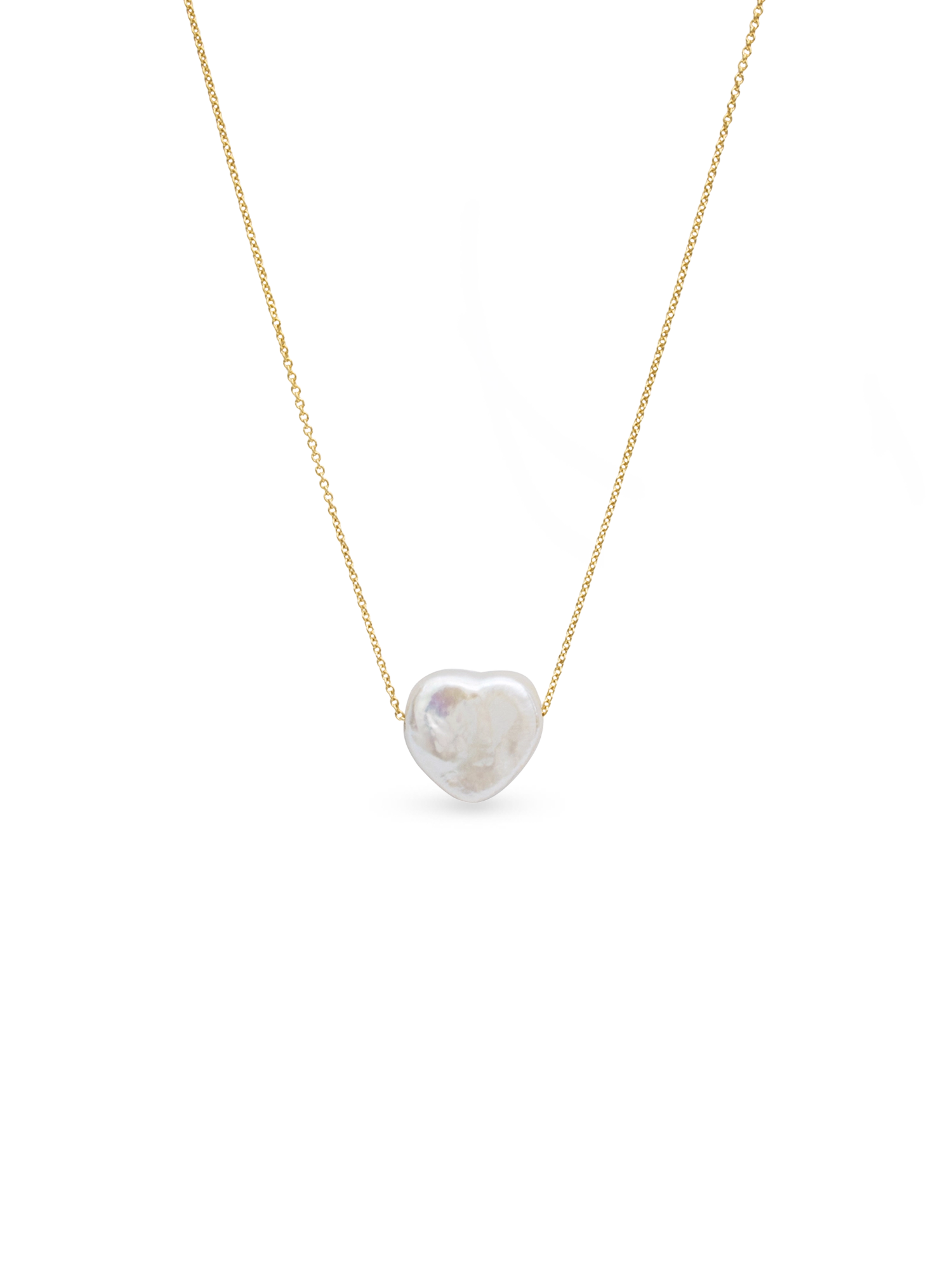 Amore Necklace - 13-14mm white baroque freshwater pearls in 14kt yellow gold, adjustable 16-18in by Nishi Pearls, studio view