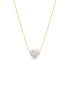 Amore Necklace - 13-14mm white baroque freshwater pearls in 14kt yellow gold, adjustable 16-18in by Nishi Pearls, studio view