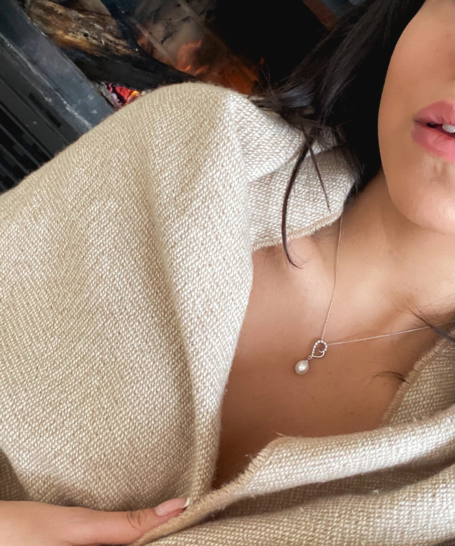 Amour Necklace - 8-9mm white freshwater pearl necklace in sterling silver, 18in by Nishi Pearls, worn on a model