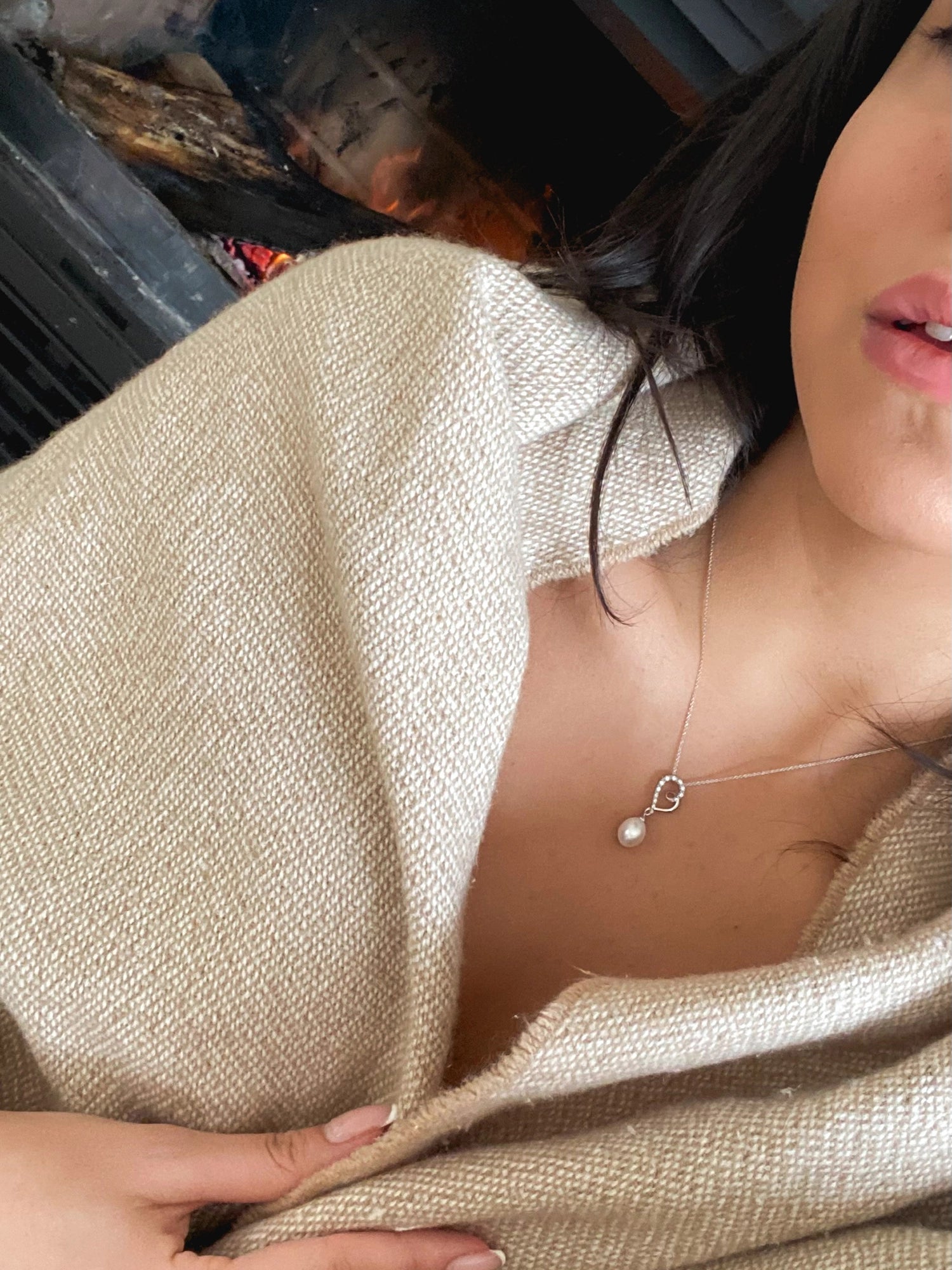 Amour Necklace - 8-9mm white freshwater pearl necklace in sterling silver, 18in by Nishi Pearls, worn on a model