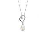 Amour Necklace - 8-9mm white freshwater pearl necklace in sterling silver, 18in by Nishi Pearls, studio view