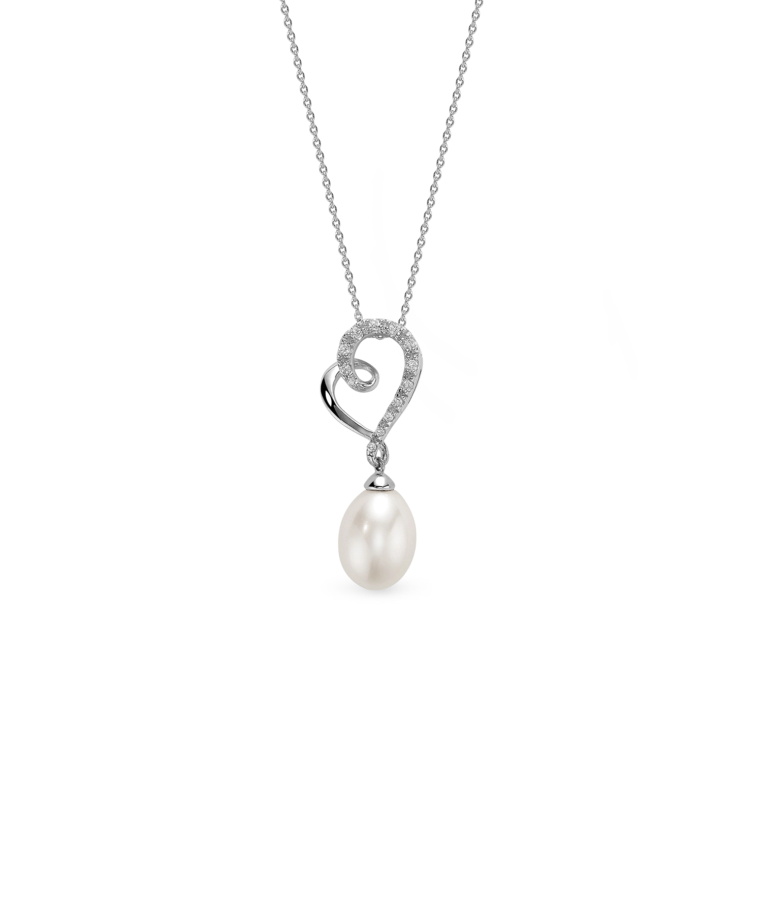 Amour Necklace - 8-9mm white freshwater pearl necklace in sterling silver, 18in by Nishi Pearls, studio view