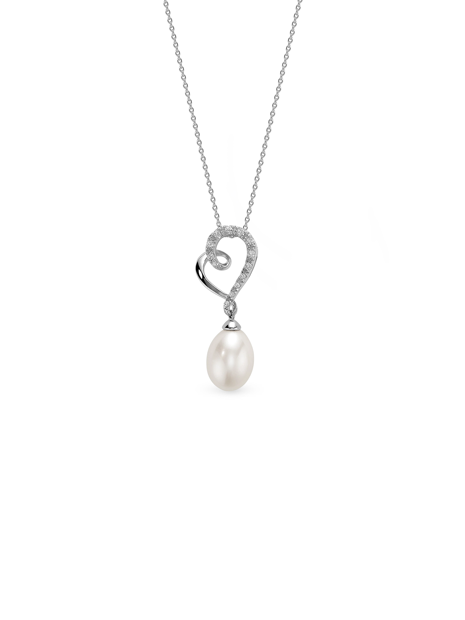 Amour Necklace - 8-9mm white freshwater pearl necklace in sterling silver, 18in by Nishi Pearls, studio view