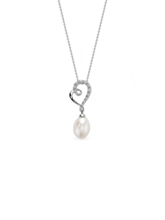 Amour Necklace - 8-9mm white freshwater pearl necklace in sterling silver, 18in by Nishi Pearls, studio view