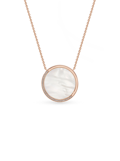 Amulet Necklace - white mother-of-pearl necklace in rose gold vermeil with cubic zirconia, 18in by Nishi Pearls, studio view