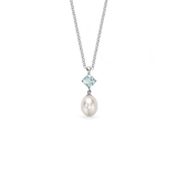 Aqua Necklace - 9-10mm white oblong freshwater pearls in sterling silver, adjustable 16.5-18in by Nishi Pearls, studio view