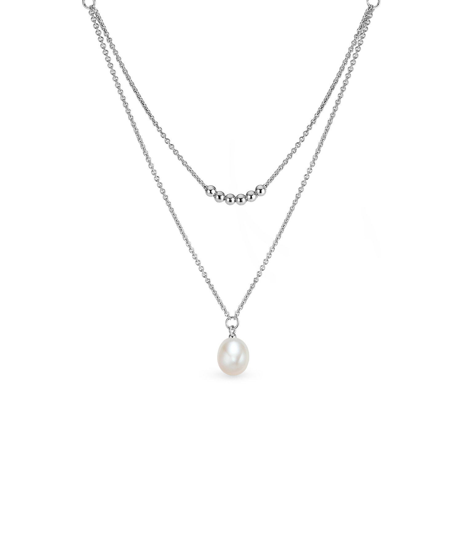 Astra Necklace - 8-9mm white round freshwater pearl necklace in sterling silver, 16in by Nishi Pearls, studio view