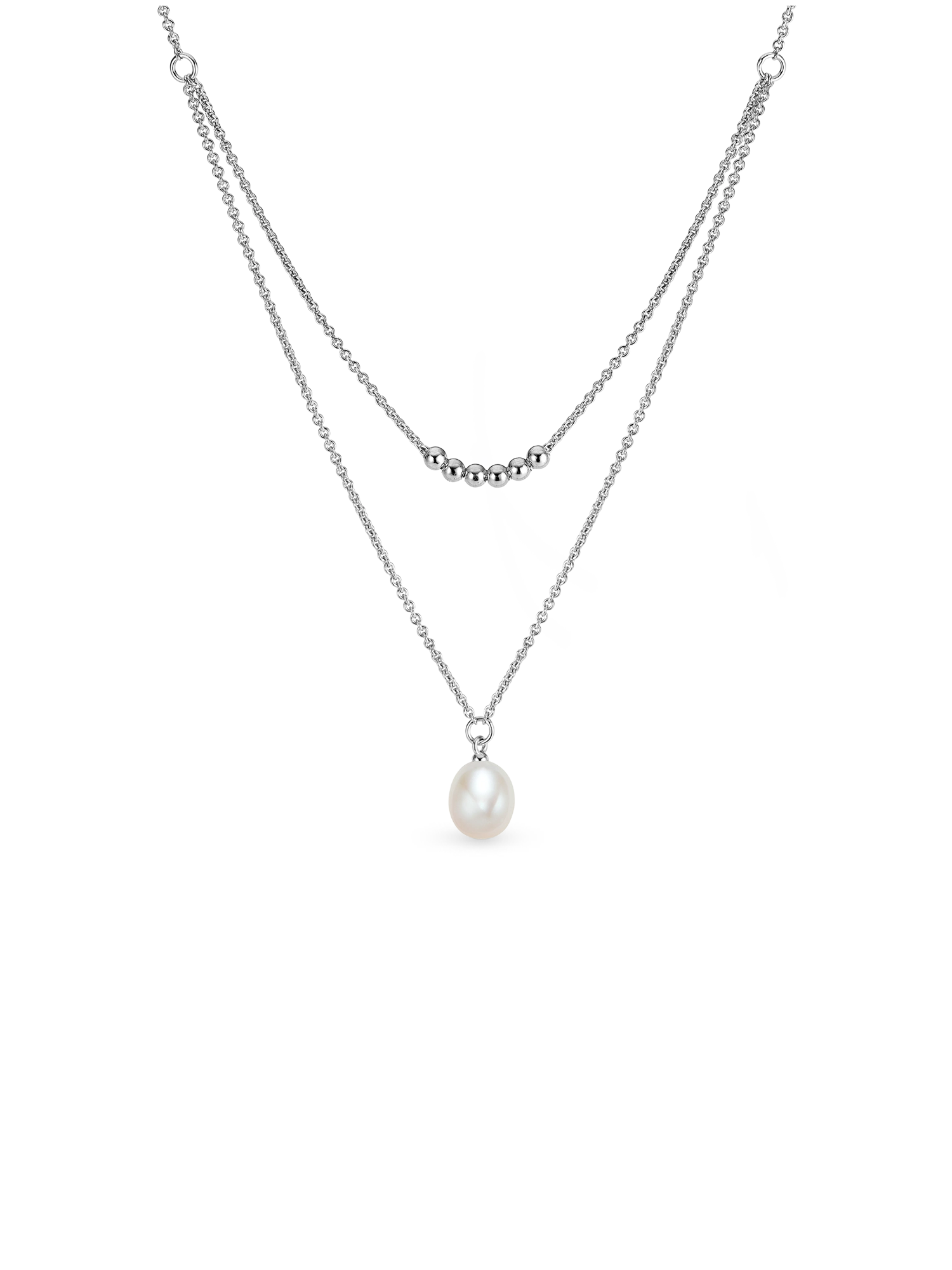 Astra Necklace - 8-9mm white round freshwater pearl necklace in sterling silver, 16in by Nishi Pearls, studio view