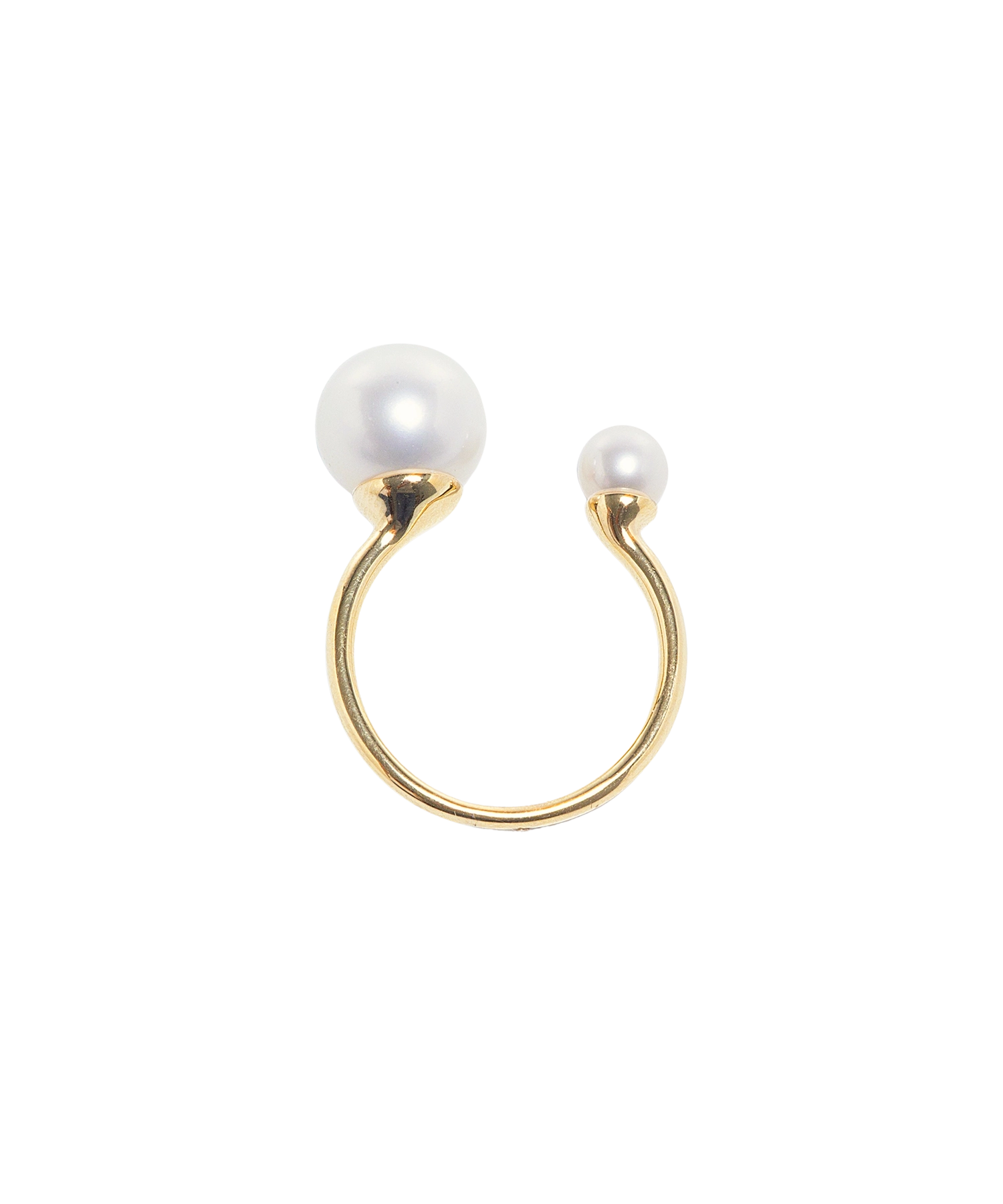 Asymmetrical Opened Ring - mixed-size white round freshwater pearl ring in yellow gold vermeil by Nishi Pearls, studio view