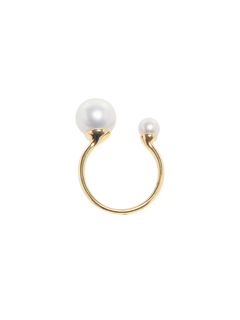 Asymmetrical Opened Ring - mixed-size white round freshwater pearl ring in yellow gold vermeil by Nishi Pearls, studio view