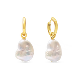 Azalea Hoops - mixed-size white baroque freshwater pearl earrings in yellow gold vermeil by Nishi Pearls, studio view