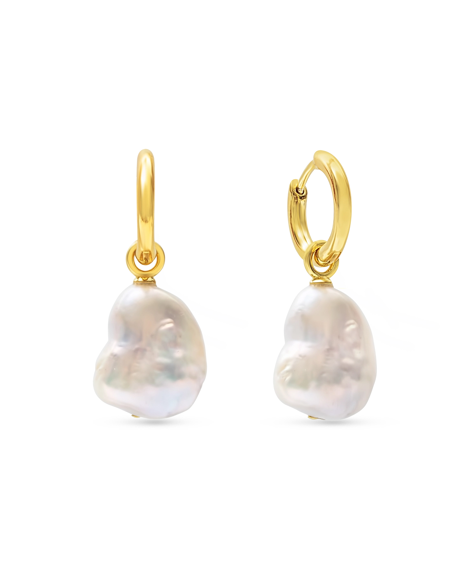 Azalea Hoops - mixed-size white baroque freshwater pearl earrings in yellow gold vermeil by Nishi Pearls, studio view