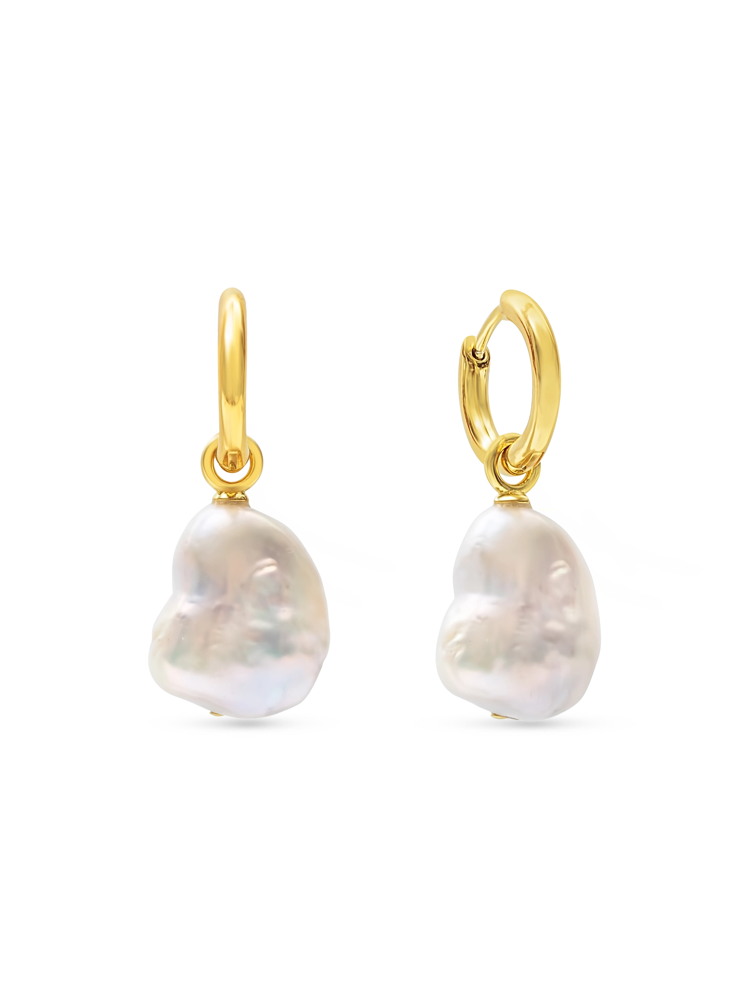 Azalea Hoops - mixed-size white baroque freshwater pearl earrings in yellow gold vermeil by Nishi Pearls, studio view