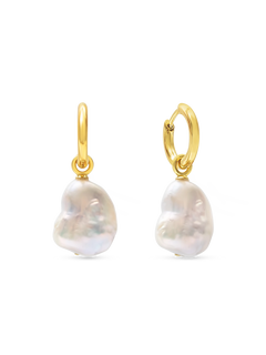 Azalea Hoops - mixed-size white baroque freshwater pearl earrings in yellow gold vermeil by Nishi Pearls, studio view