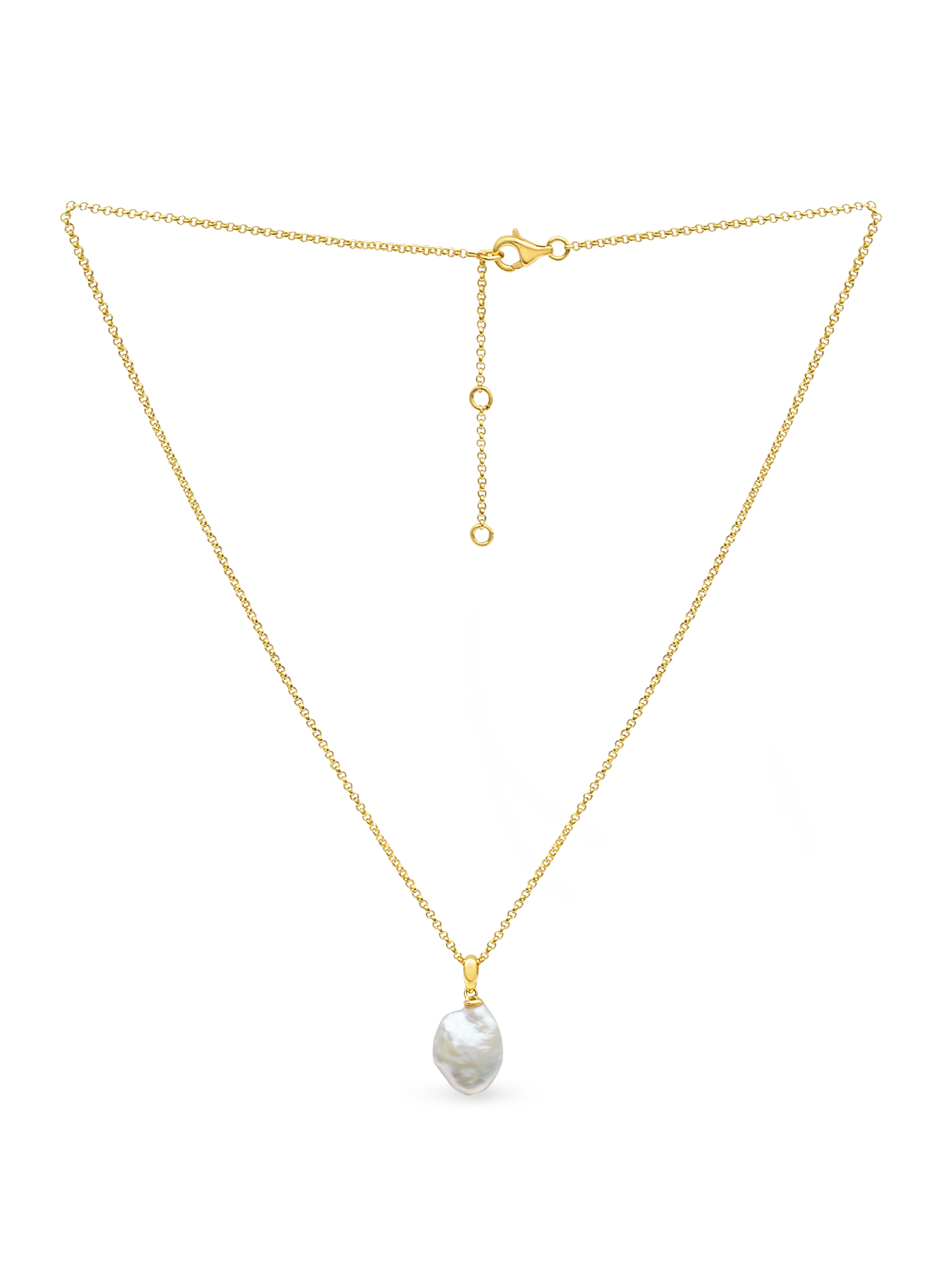 Azalea Necklace - mixed-size white baroque freshwater pearls in gold vermeil, 18-20in by Nishi Pearls, studio alternate angle