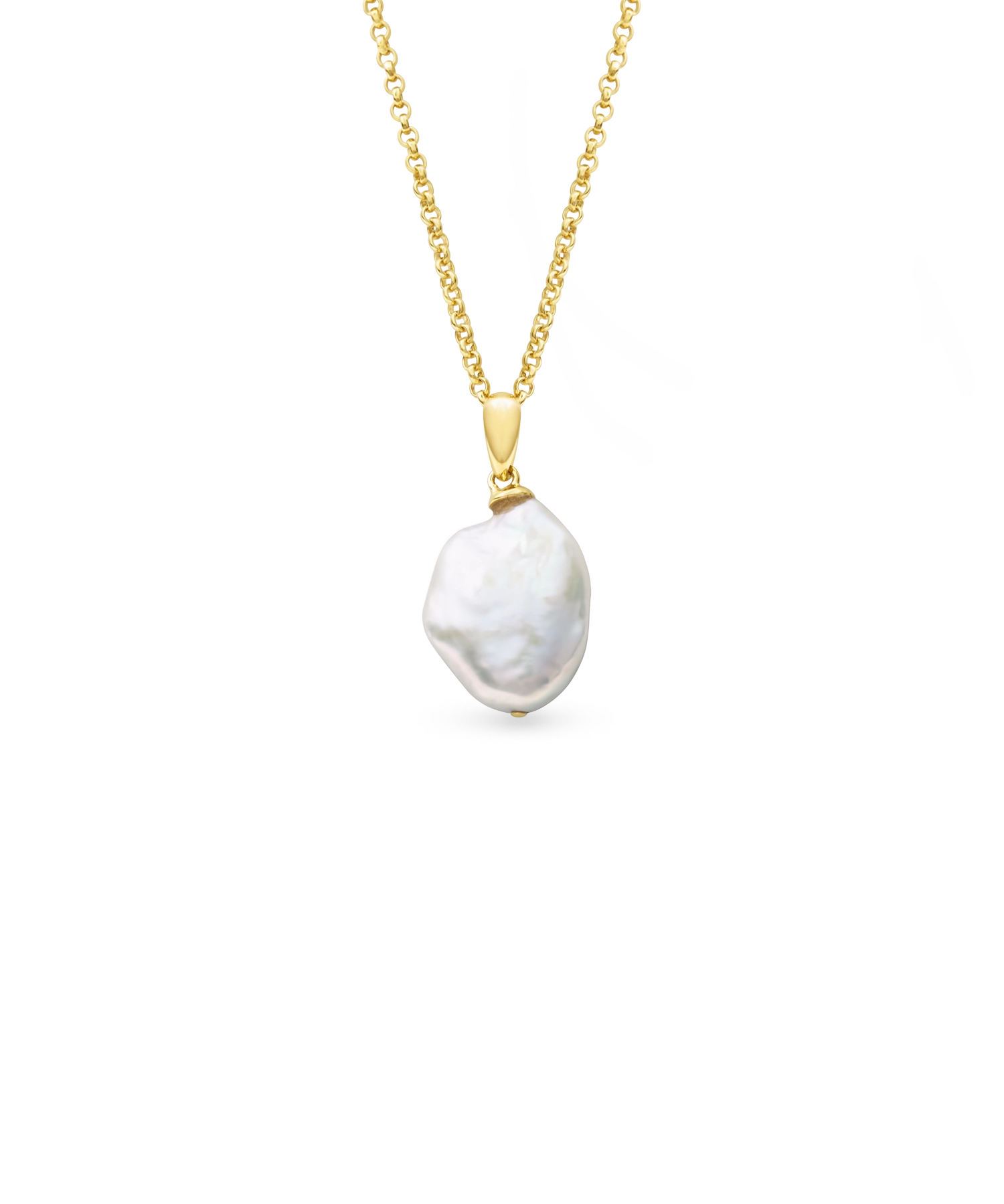 Azalea Necklace - mixed-size white baroque freshwater pearls in gold vermeil, 18-20in by Nishi Pearls, studio view