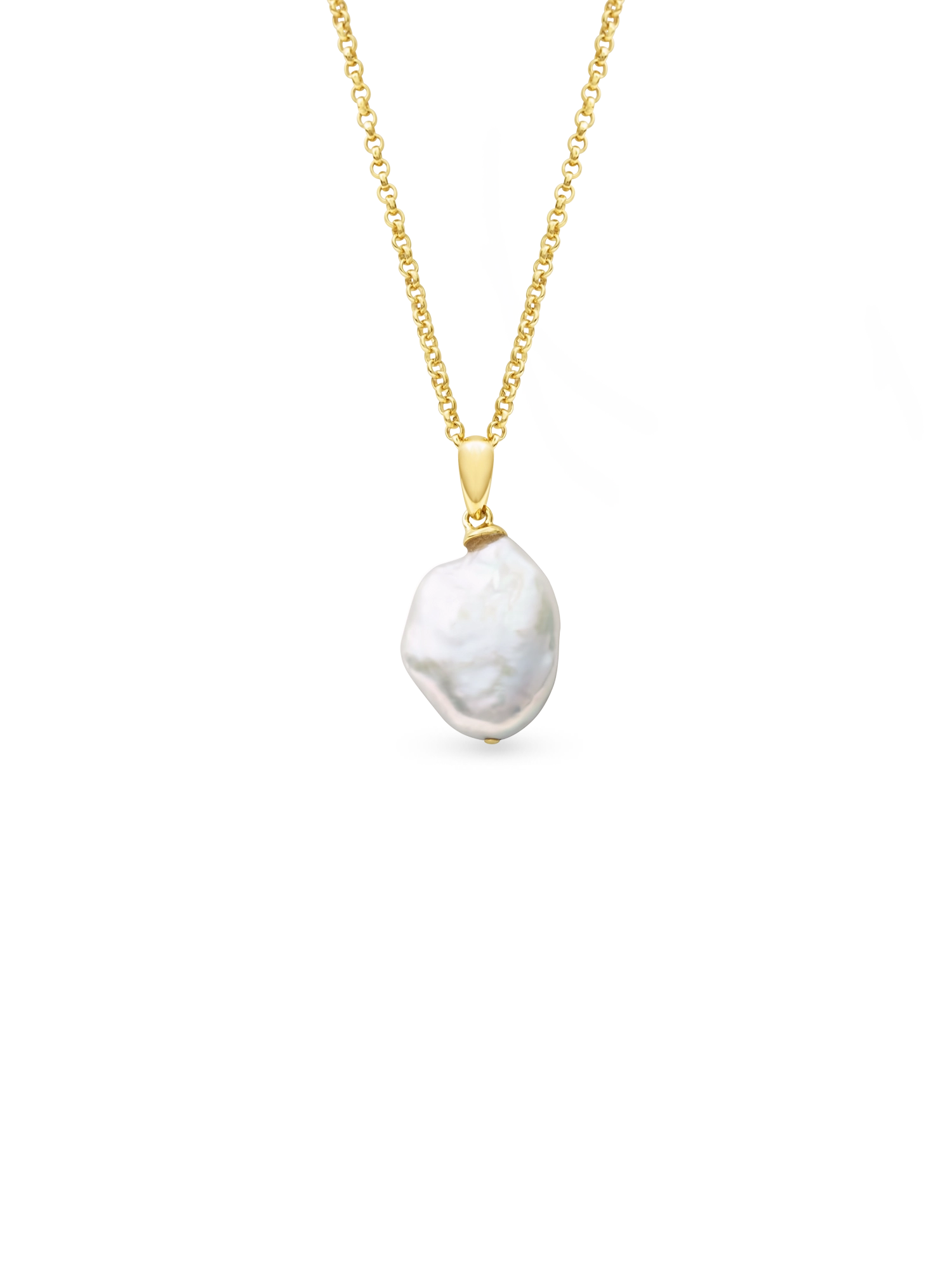 Azalea Necklace - mixed-size white baroque freshwater pearls in gold vermeil, 18-20in by Nishi Pearls, studio view