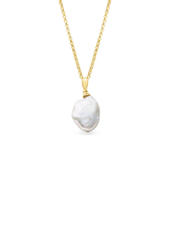 Azalea Necklace - mixed-size white baroque freshwater pearls in gold vermeil, 18-20in by Nishi Pearls, studio view