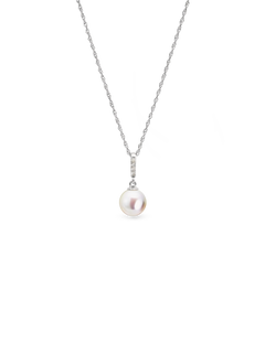 Bar Pearl Necklace - 7-8mm white freshwater pearls in sterling silver with white topaz, 18in by Nishi Pearls, studio view
