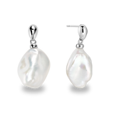 Baroque Earring - 14-16mm white baroque freshwater pearl earrings in sterling silver by Nishi Pearls, studio view

