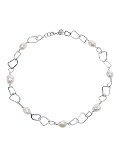Baroque Link Necklace - 10-11mm white baroque freshwater pearls in sterling silver, 18in by Nishi Pearls, studio view