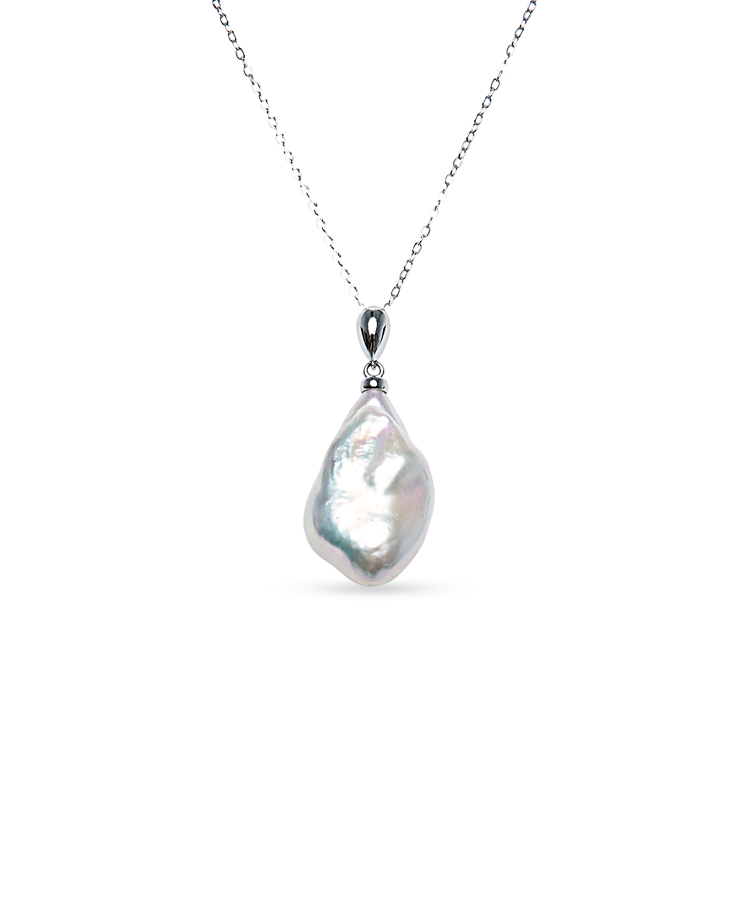 Baroque Necklace - mixed-size white baroque freshwater pearls in sterling silver, 16.5-18in by Nishi Pearls, studio view