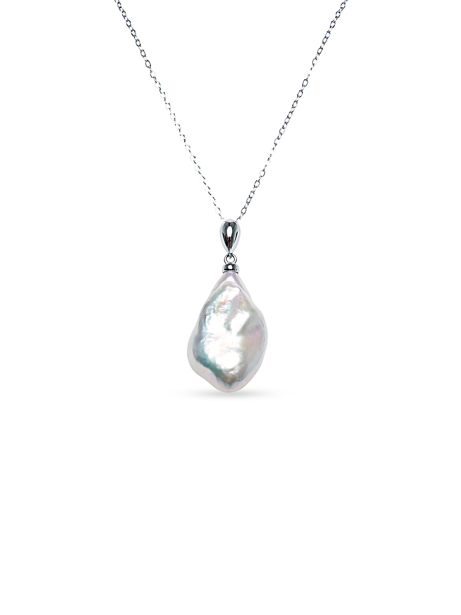 Baroque Necklace - mixed-size white baroque freshwater pearls in sterling silver, 16.5-18in by Nishi Pearls, studio view