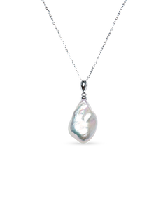 Baroque Necklace - mixed-size white baroque freshwater pearls in sterling silver, 16.5-18in by Nishi Pearls, studio view