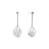 Bliss Earring - mixed-size white baroque freshwater pearl earrings in sterling silver by Nishi Pearls, studio view
