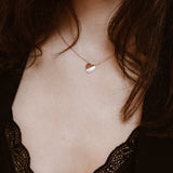 Blushed Heart Necklace - white mother-of-pearl necklace in rose gold vermeil, 16.5-18in by Nishi Pearls, worn on a model