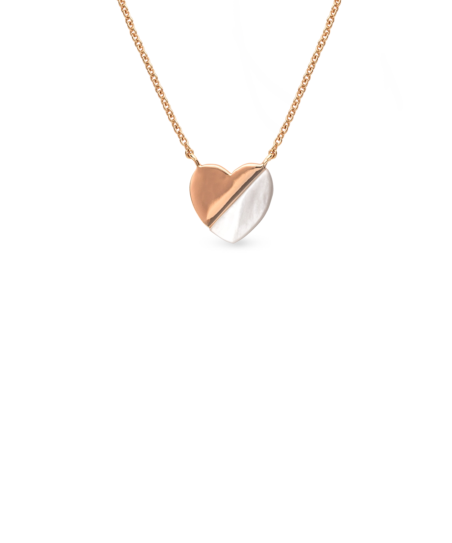 Blushed Heart Necklace - white mother-of-pearl necklace in rose gold vermeil, 16.5-18in by Nishi Pearls, studio view