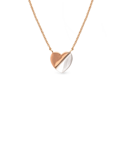Blushed Heart Necklace - white mother-of-pearl necklace in rose gold vermeil, 16.5-18in by Nishi Pearls, studio view
