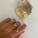 Blushed Heart Ring - white mother-of-pearl ring in rose gold vermeil by Nishi Pearls, worn on a model