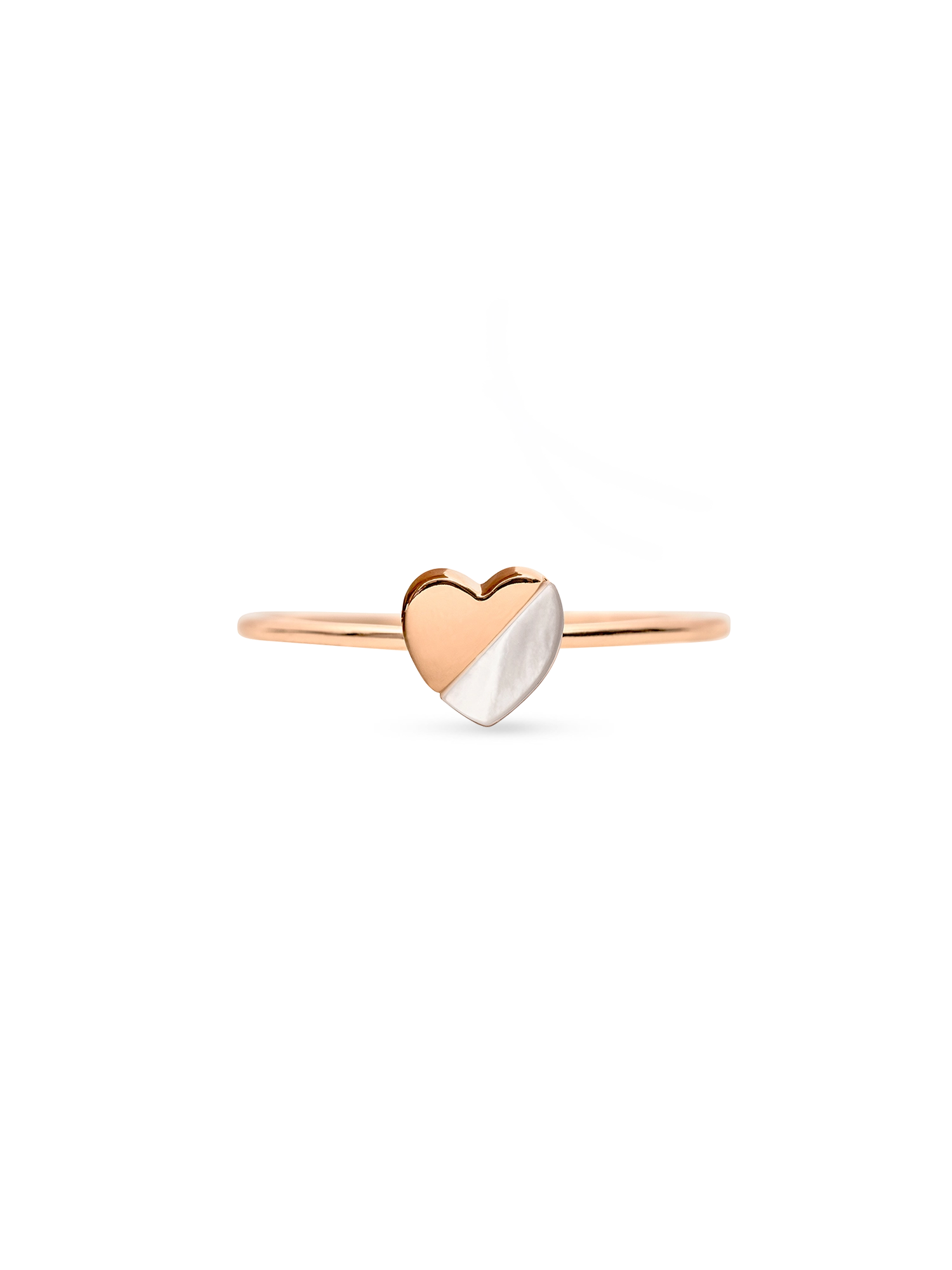 Blushed Heart Ring - white mother-of-pearl ring in rose gold vermeil by Nishi Pearls, studio view, alternate angle