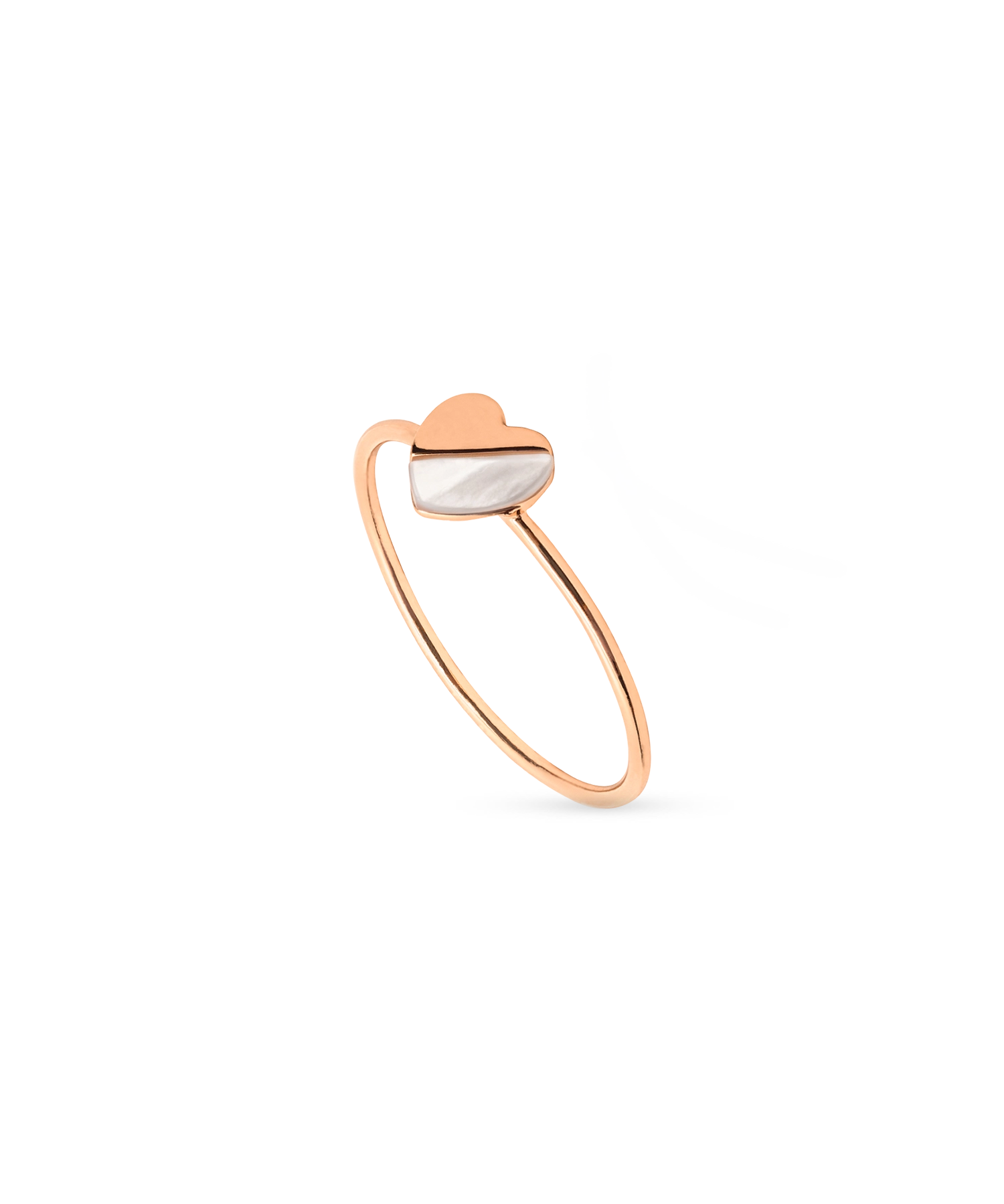 Blushed Heart Ring - white mother-of-pearl ring in rose gold vermeil by Nishi Pearls, studio view