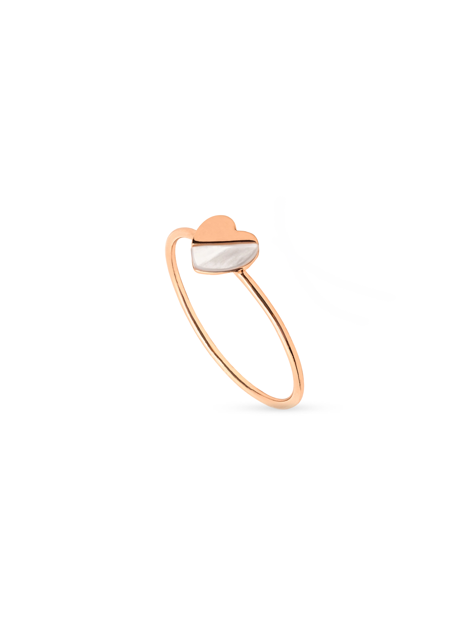 Blushed Heart Ring - white mother-of-pearl ring in rose gold vermeil by Nishi Pearls, studio view