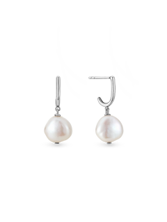 Cara Earring - 9-10mm white baroque freshwater pearl earrings in sterling silver by Nishi Pearls, studio view